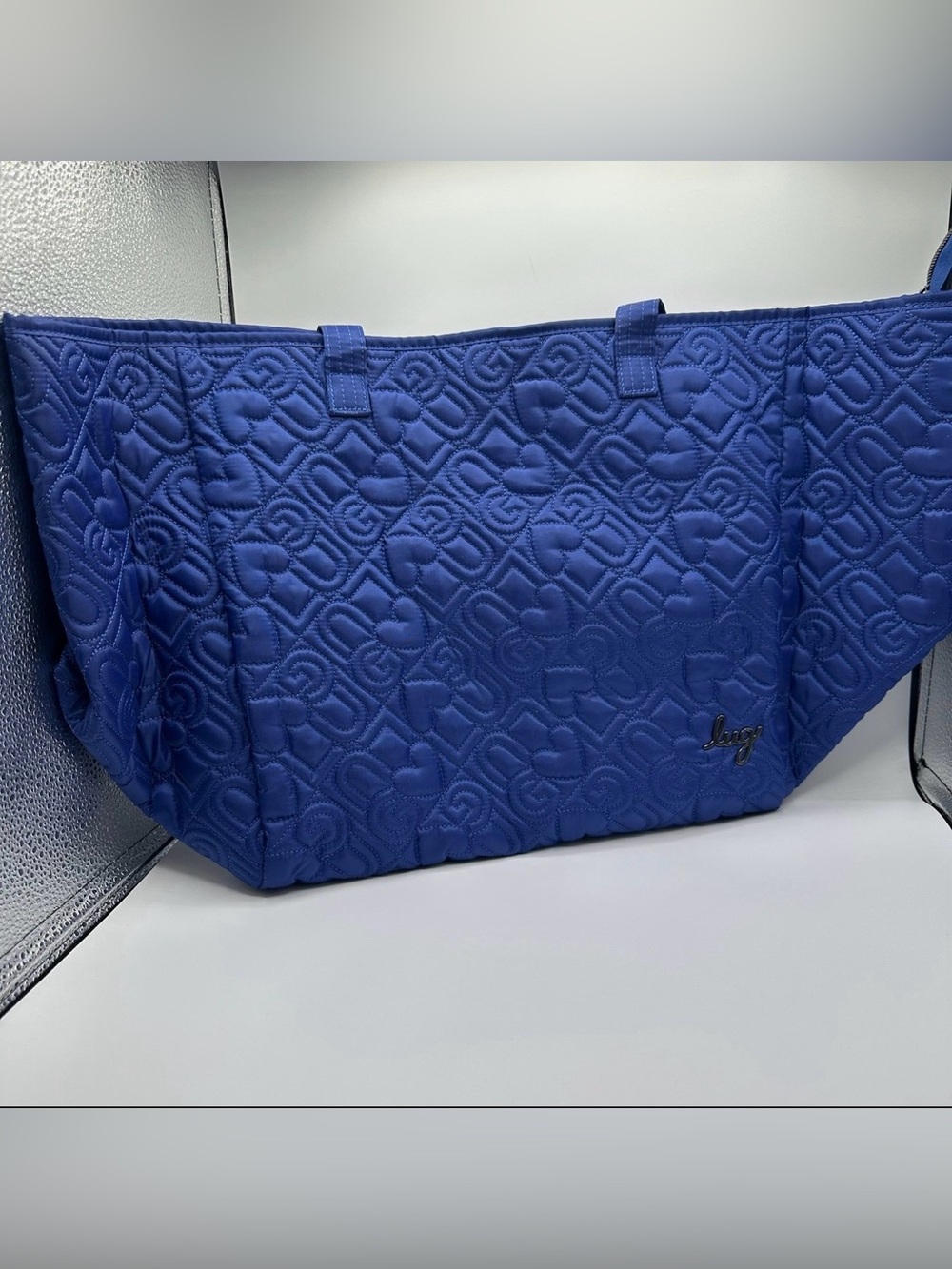 Lug Avion Love Sapphire Blue Heart Quilted Large Women's Tote NWT